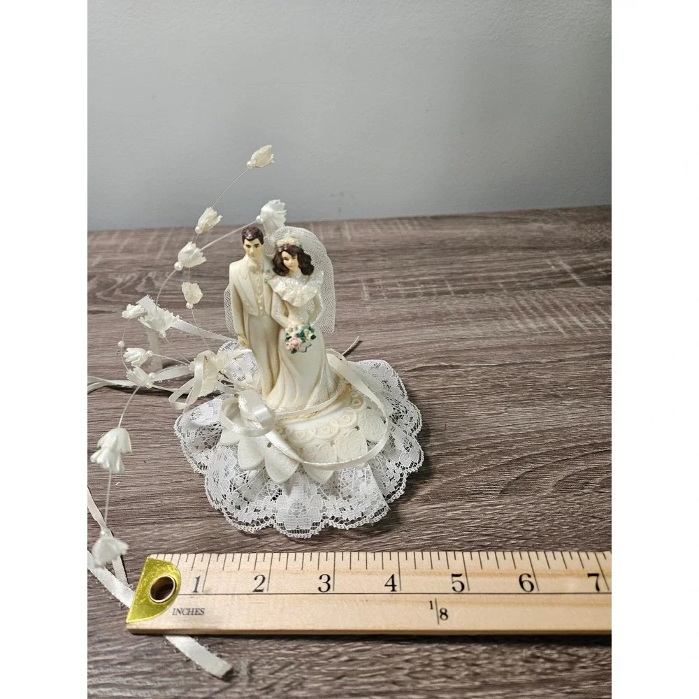 Vintage Wedding Cake Topper Lot 4pc Wilton Bride Groom Retro Lace Floral 1993